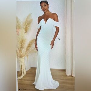 Bridal, Ivory off-the-shoulder Mermaid Dress